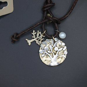 Boho CrAve Leather Tree of Life Necklace w/Pearl